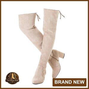 Women's Over Knee Boots Faux Suede Block Heel Lace Up Comfort Winter